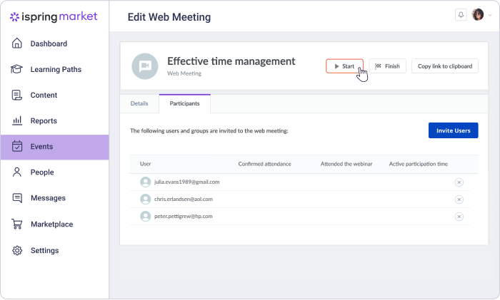 Starting a webinar Starting a webinar in iSpring Market