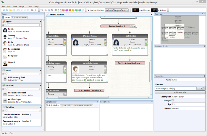 Chat Mapper for writing and testing nonlinear dialogue