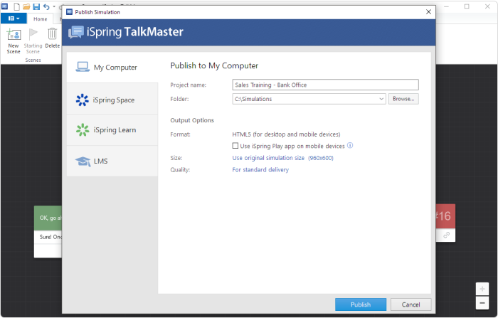 Publishing a simulation in iSpring Suite Maxn