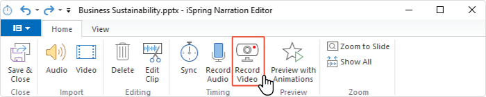 Record video button in iSpring Suite