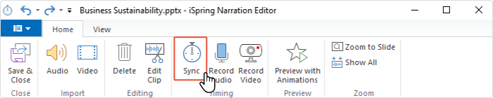 Synchronizing video with slides in iSpring Suite