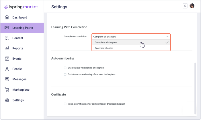 Setting completion rules for learning paths