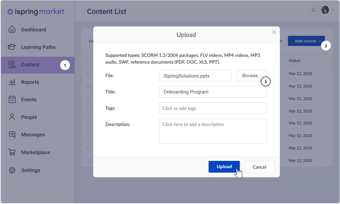 Adding a course to iSpring Market