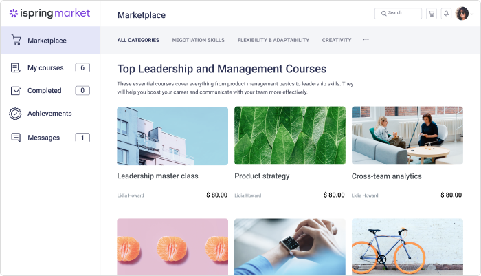An example of the marketplace An example of the iSpring marketplace