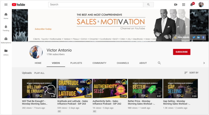 An example of a YouTube channel An example of a YouTube channel
