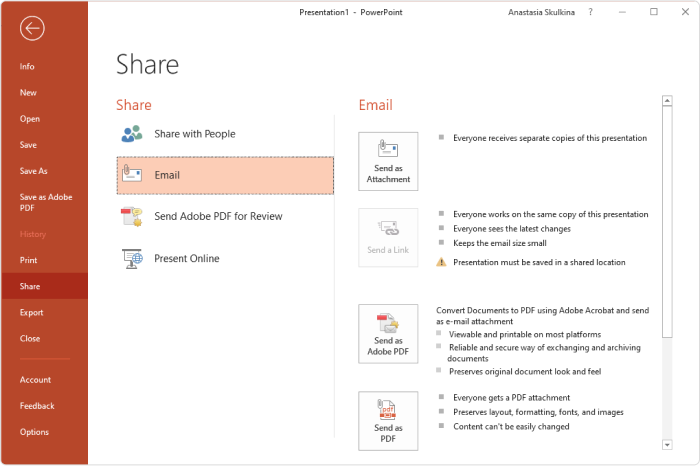 email powerpoint in presentation mode