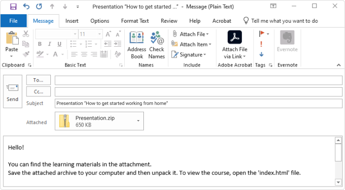 how to email a powerpoint in presentation mode