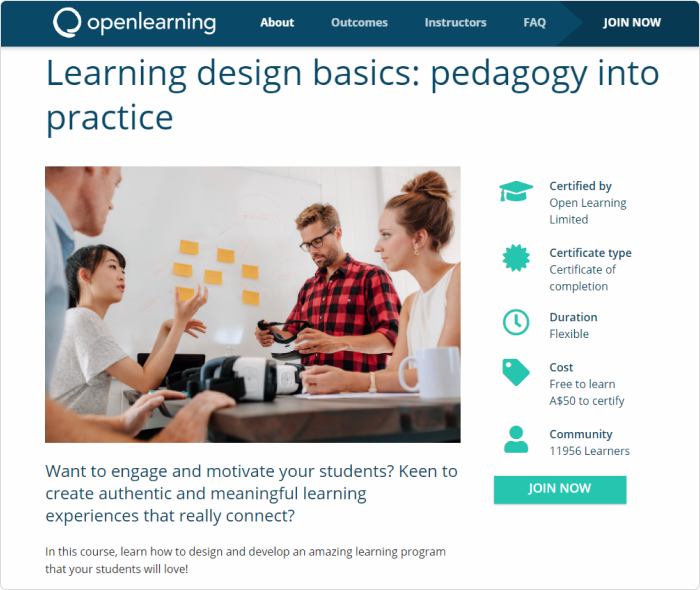 Learning design basics: pedagogy into practice (OpenLearning)
