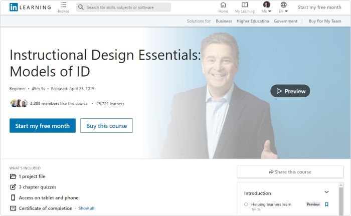 Instructional Design Essentials: Models of ID (LinkedIn Learning)