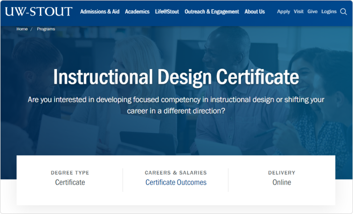 Instructional Design Certificate – 4 courses (University of Wisconsin-Stout)