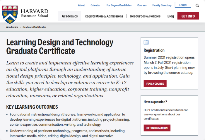 Learning Design and Technology Graduate Certificate (Harvard Extension School)