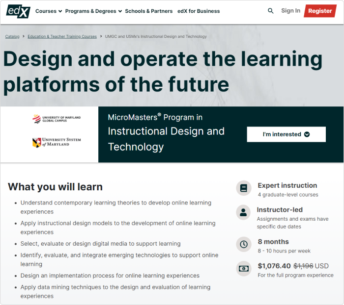 MicroMasters Program in Instructional Design and Technology (University of Maryland)