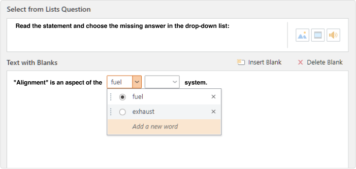 Building drop-down question options in iSpring QuizMaker