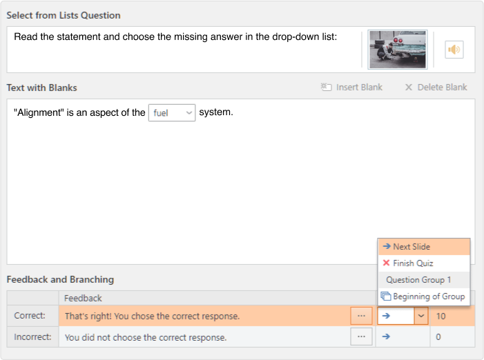 Setting up branching Setting up branching in iSpring QuizMake