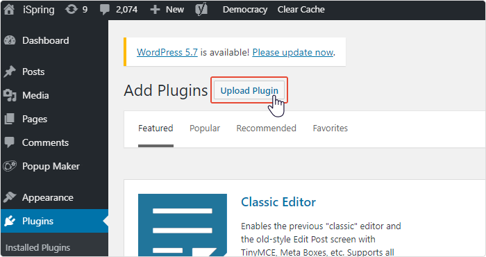 Upload plugins is WordPress