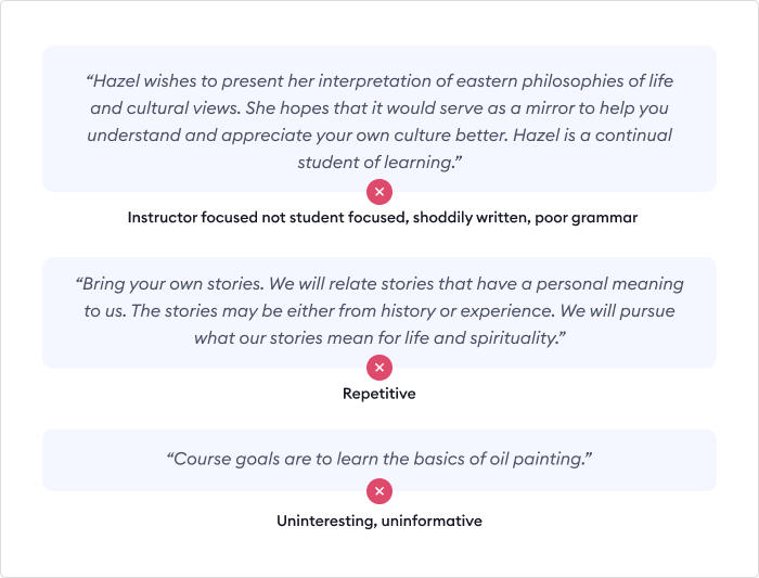 Examples of poor course descriptions Examples of poor course description sentences