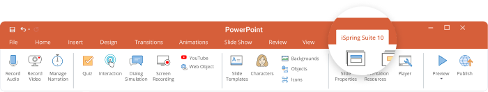 iSpring Suite tab in PowerPoint