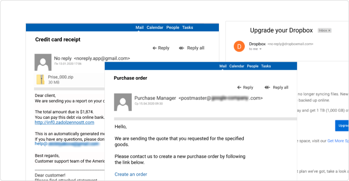 Screenshots of safe and malicious emails Screenshots of safe and malicious emails for a course