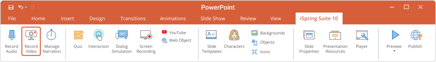 iSpring tab on PowerPoint ribbon