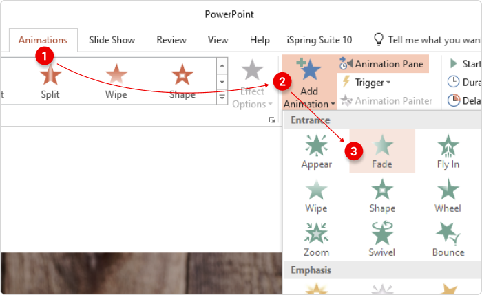 Selecting animations in PowerPoint
