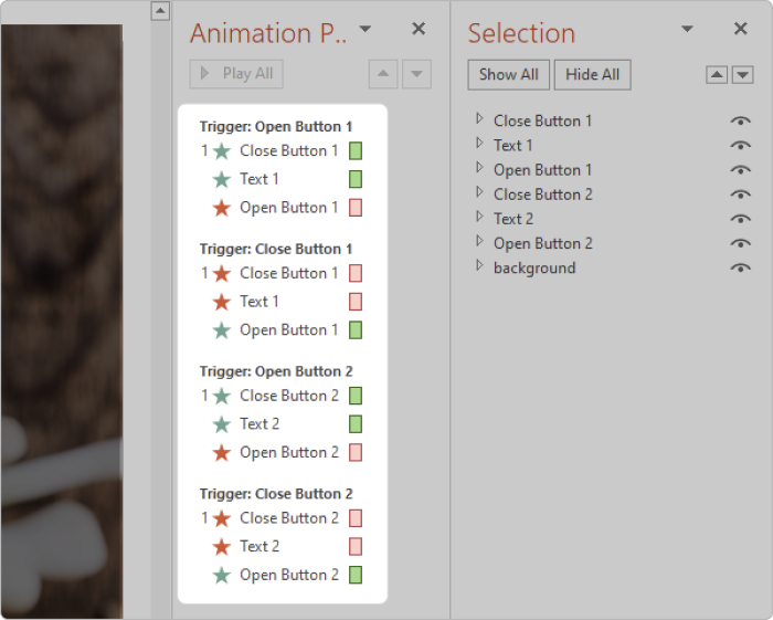 Triggering the animations in PowerPoint