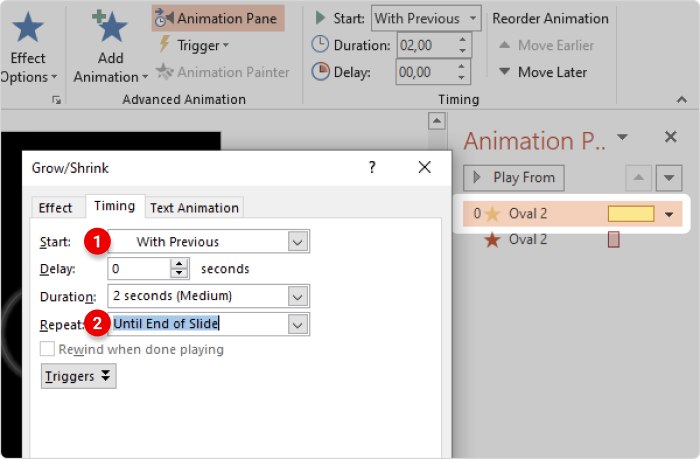 Additn repeats to animation in PowerPoint