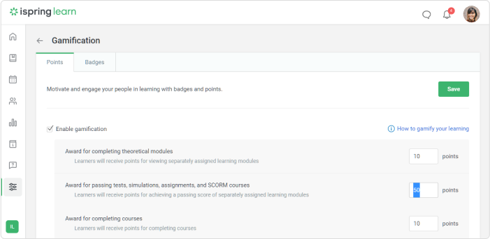 iSpring Learn Gamification points iSpring Learn points