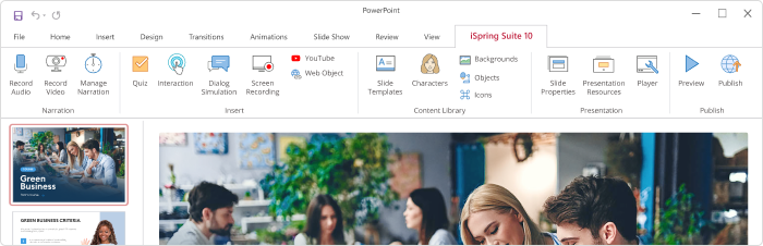 iSpring Suite tab iSpring Suite toolbar