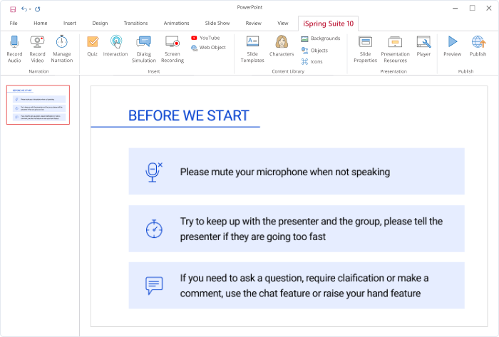 Example of a course slide with eLearning icons