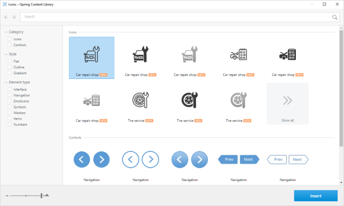 Selectiong icons in iSpring Suite Max