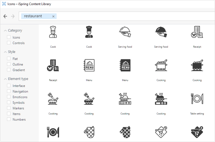 Choosing icons in iSpring Suite Max