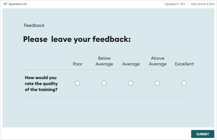 Likert scale survey Course evaluation