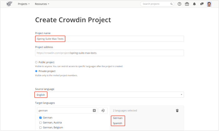 Create Crowdin Project