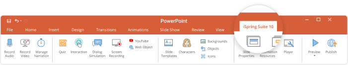 iSpring Suite 10 tab