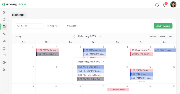 Scheduling sessions in iSpring Learn