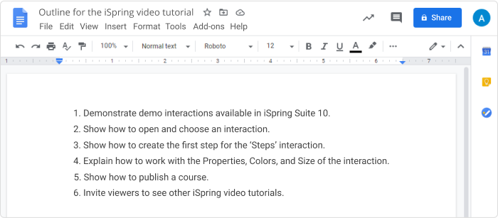 Example of an outline for an instructional video
