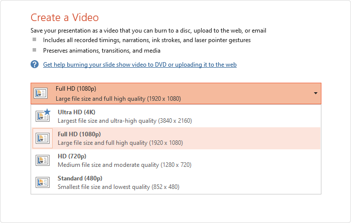 Select the quality of a video in PPT