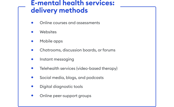 E-mental health services: delivery methods E-mental health services content types
