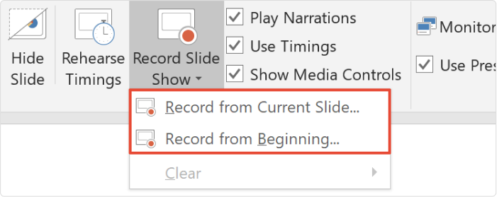 Record from Current Slide Record from Beginning