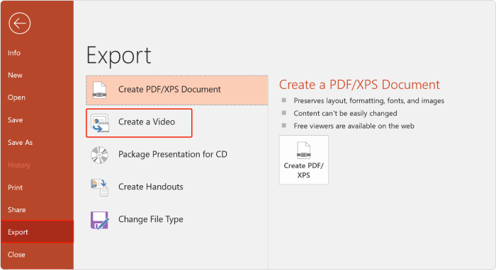 Export menu Export menu