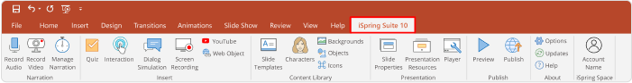 iSpring Suite tab iSpring Suite tab