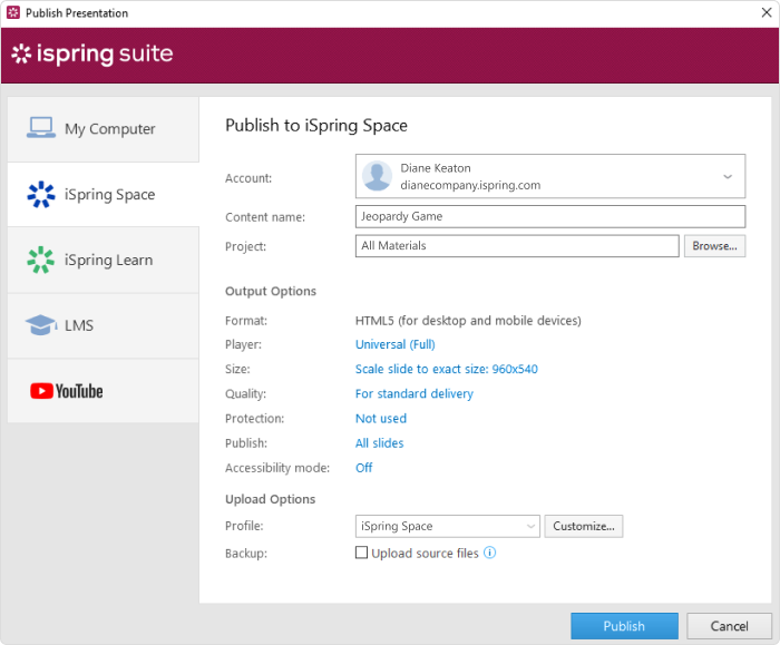 Publishing to iSpring Space