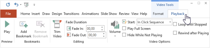 Playback tab in PowerPoint 
