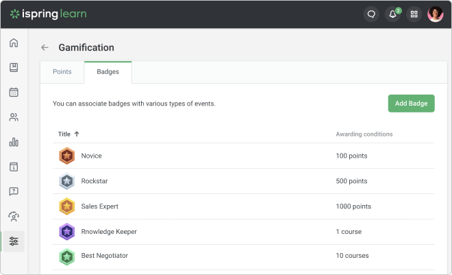 Gamification in iSpring Learn LMS