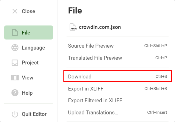 Crowdin Download in XLIFF