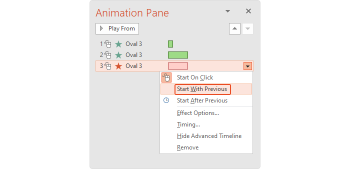 Animation Pane Menu