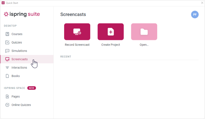 Screencasts tab