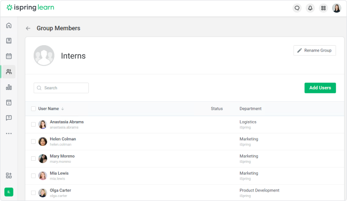 User groups in iSpring Learn Users in an LMS