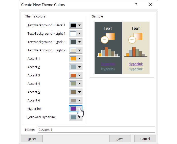 Colors of hyperlinks in PowerPoint