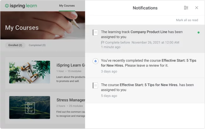 Notification in iSpring Learn Notification